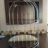 استند قفس دوطبقه نقره ای کف شیشه ای