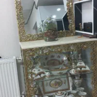 اینه کنسول برنجی به همراه اباژور و ساعت