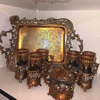 سرویس برونز چای خوری پایه دار ۸ تیکه|کلکسیون اشیاء عتیقه|گلستان (تهران), |دیوار