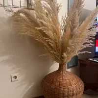 دو عدد گلدان حصیری بزرگ همراه با گل هاش