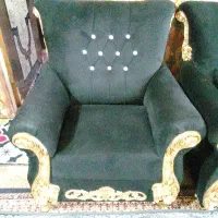 مبلمان هفت نفره سلطنتی مخمل مشکی باتزیینات چوبی