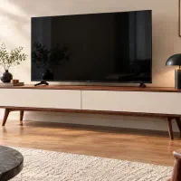 میز تلویزیون MDF با پایه‌های چوبی