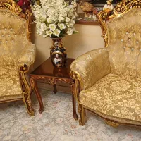مبل ۹ نفره استیل چوبی رنگ طلایی
