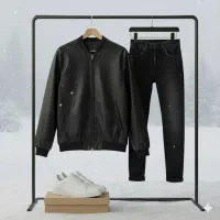 کاپشن چرم مردانه مدل Karo 61//تنخور راحت، رنگ مشکی