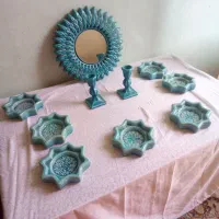 هفت سین فیروزه ای با آیینه و شمعدان فوری فروشی|صنایع دستی و سایر لوازم تزئینی|ورامین, ورامین|دیوار