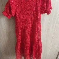 لباس مجلسی گیپور دخترانه، رنگ قرمز.