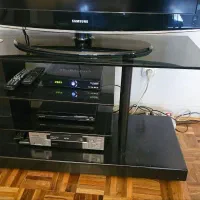 میز تلویزیون شیشه و چوب