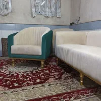 مبل راحتی ترکیب سبز درباری و کرم|مبلمان خانگی و میز عسلی|قم, شهر قائم|دیوار