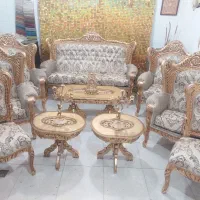 مبل سلطنتی ۹ نفره شاه نشین تمام منبت راش ورق طلا|مبلمان خانگی و میز عسلی|قزوین, |دیوار