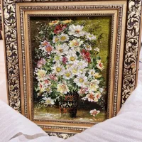 تابلو فرش دستبافت کرک و ابریشم طرح گل