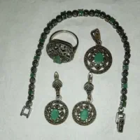 سرویس نقره سنتی با سنگ عقیق سبز
