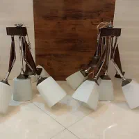 دو عدد لوستر فلزی چوبی