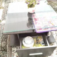 میز عسلی ام دی اف با شیشه ۱۰ میل