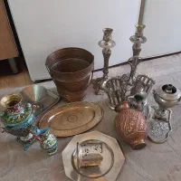 شمعدان و گلدان مسی قدیمی سماور پارچ برنجی ورشو