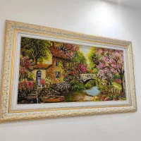 دستباف بزرگ تابلو فرش دستبافت منظره  کلبه بهار