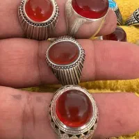 انگشتر عقیق تراش دار کهنه یمنی کلوخه فیروزه