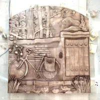 تابلو نقش برجسته طرح کوچه باغ.