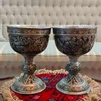 دو عددسنگاب مسی قلمزنی امضادار