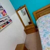 تخت دو نفره روکش چوب با لوازم کامل
