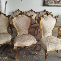 میز ناهارخوری ۸نفره چوب راش ورق طلا