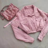 ستِ شومیز نیم تنه صورتی شاین و کیف مجلسی