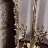 آیینه شمعدان برنجی قدیمی و سنگین