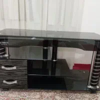 میز تلویزیون شیشه ای دو کشویی