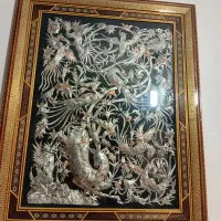 تابلو مسی  قلم زنی با قاب خاتم کاری