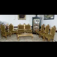 یک دست مبل ۹ نفره چوب گردو|مبلمان خانگی و میز عسلی|صحنه, |دیوار