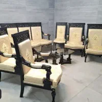 مبل کتیبه فندقی با میز و عسلی