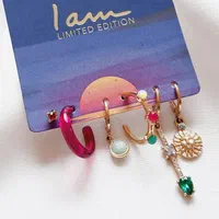 گوشواره حلقه ای چند جفتی نگینی مدل چند رنگ