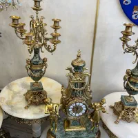 ساعت وشمعدان تمام برنز قالب اصلی پتینه انتیک