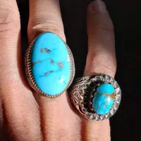 5 عدد انگوشترهای نقره باباقوری و فیروزه نیشابور