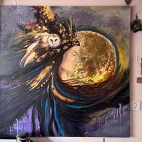 نقاشی رنگ روغن ورق طلا۱۰۰*۱۰۰