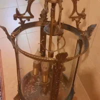 لوستر قدیمی برنزی ۶شعله تمام برنز سیاه قلم