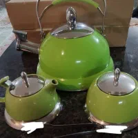 کتری استیل،شکر ریز و قندان چینی|قوری، کتری، قهوه‌ساز دستی|فولادشهر, A4|دیوار