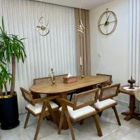 صندلی مینیمال چوبی پشت حصیر بامبو قابل مونتاژ گردو|میز و صندلی غذاخوری|مینودشت, |دیوار