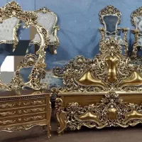 سرویس تخت خواب دونفره سلطنتی منبت چوب راش مصری