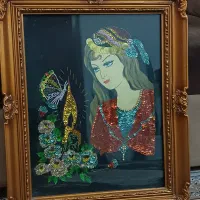 تابلو پولک‌دوزی دست‌دوز با قاب چوبی