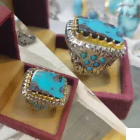 انگشتر فیروزه آبی پررنگ ،دست سازکلکسیونی