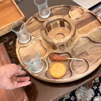 سینی چوبی آینه و گلدان و جاکاردی چوبی لیوان کاسه