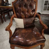 سرویس کامل مبل چوب و چرم در حد نو|مبلمان خانگی و میز عسلی|تهران, جنتآباد جنوبی|دیوار