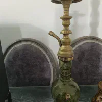 دو عدد قلیون برنجی و چوبی