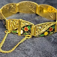 دستبند میناکاری رنگی دو گل طلا 22 عیار کم اجرت|جواهرات|اهواز, طالقانی|دیوار