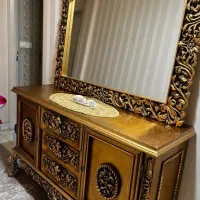 آینه کنسول  چوبی راش  و برنز ورق بزنید