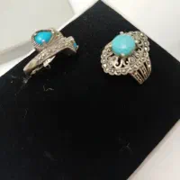 دوعدد انگشتر نقره فیروزه سالم سیاقلم