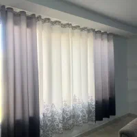 پرده کتان رنگ طوسی و سفید