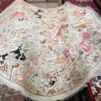 فرش دستبافت تمام ابریشم قم گرد قطر ۲