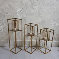 شمعدون سه سایزیی کنار سالنی استیل طلایی