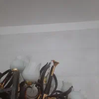 دو عدد لوستر آویز برنجی ۴ شاخه طلایی در حد نو